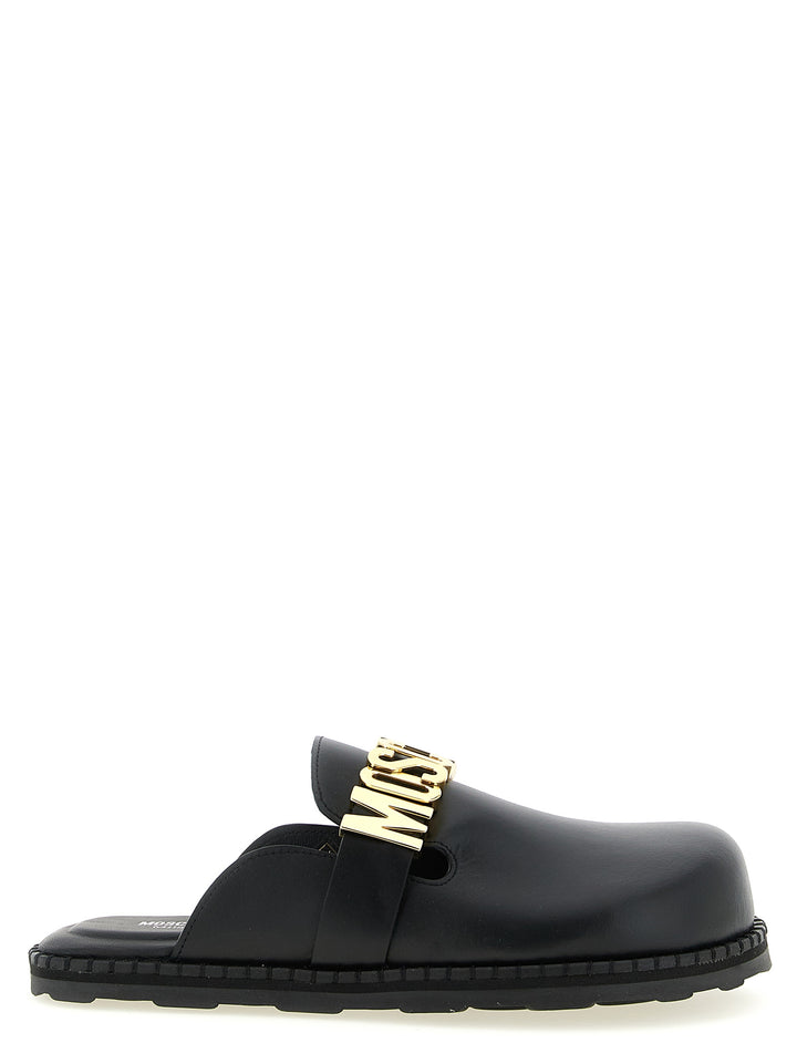 Moschino Black Calfskin Clogs