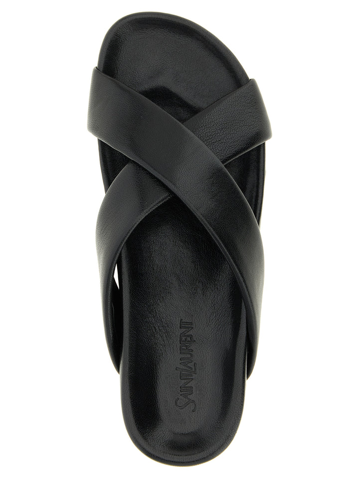 Saint Laurent Black Lamb Leather Slides