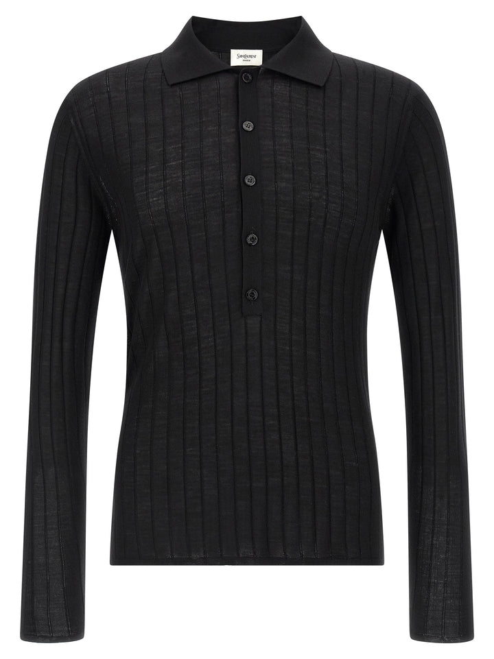 Saint Laurent Black Wool Polo Shirt