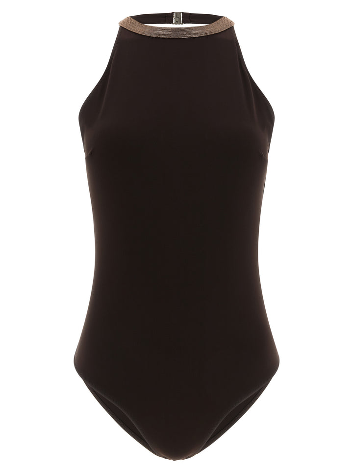Brunello Cucinelli Brown Polyamide One-Piece Swimsuit
