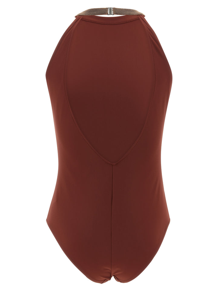 Brunello Cucinelli Bordeaux Polyamide One-Piece Swimsuit
