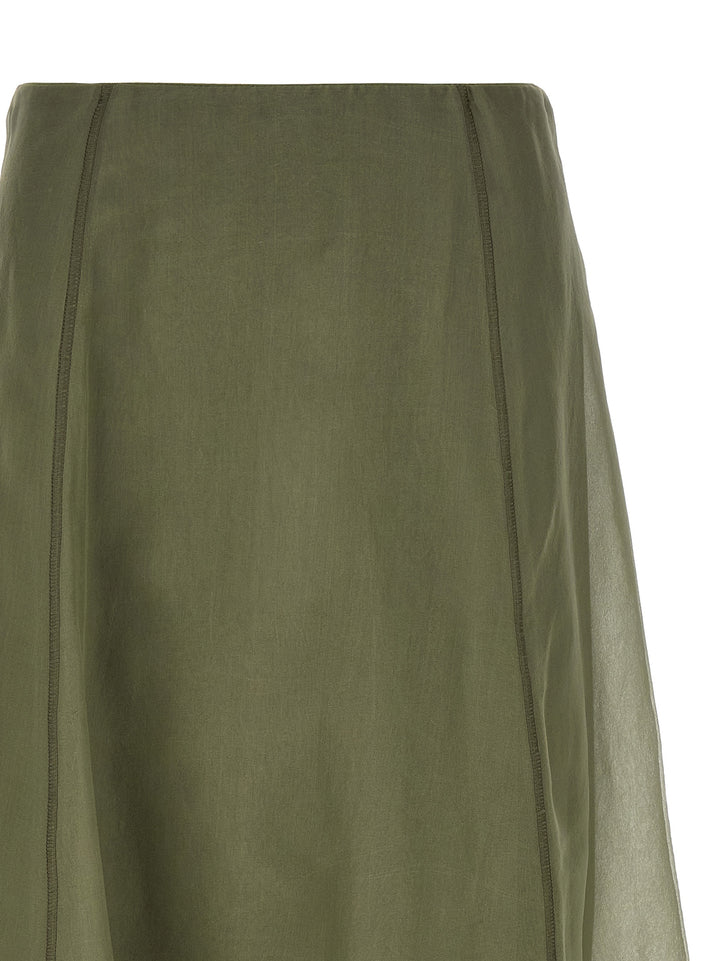 Brunello Cucinelli Bicolor Silk Midi Skirt