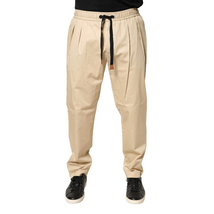 Dolce &amp; Gabbana Beige Cotton Skinny Men Jogger Trouser Pants