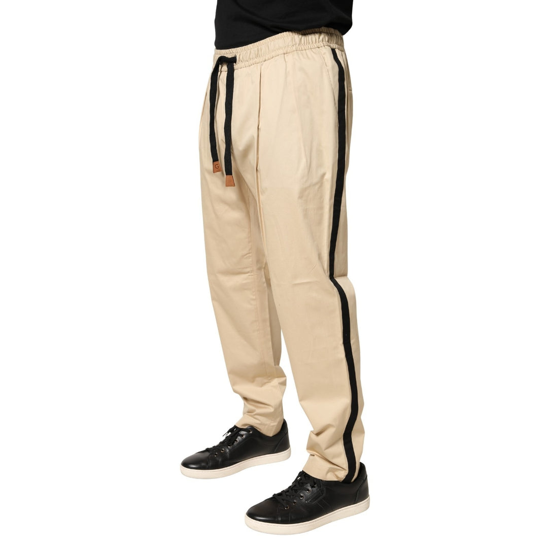 Dolce &amp; Gabbana Beige Cotton Skinny Men Jogger Trouser Pants