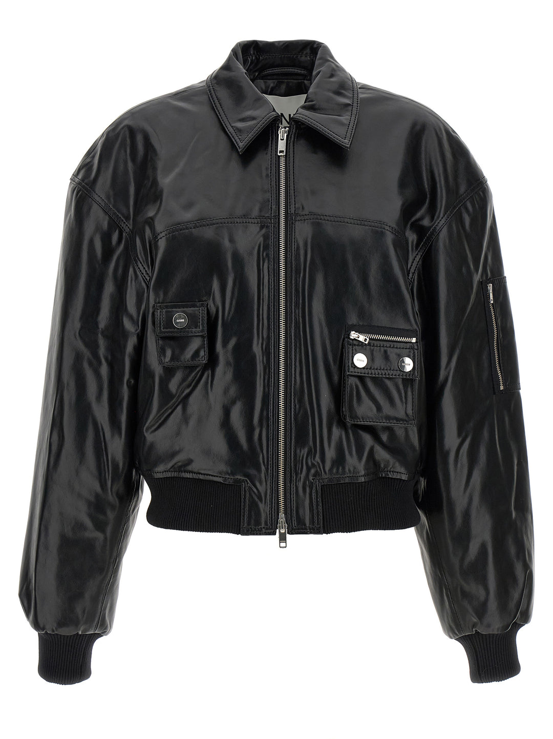 Ganni Black Leather Bomber