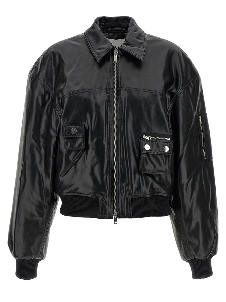 Ganni Black Leather Bomber