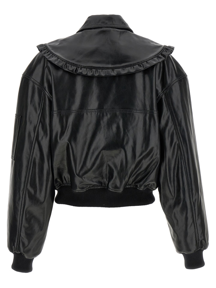 Ganni Black Leather Bomber