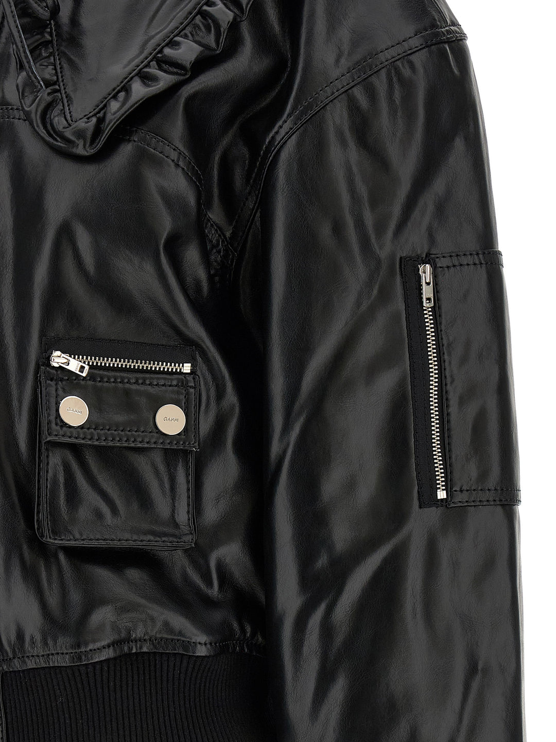Ganni Black Leather Bomber