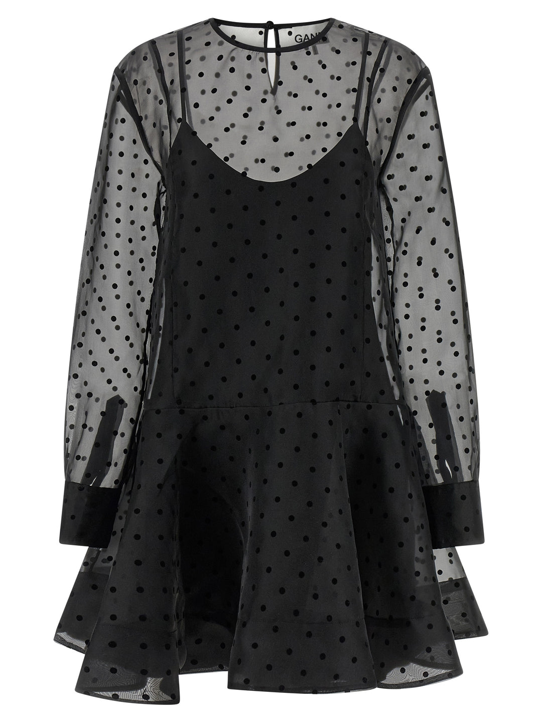 Ganni Black Recycled Polyester Short Dress