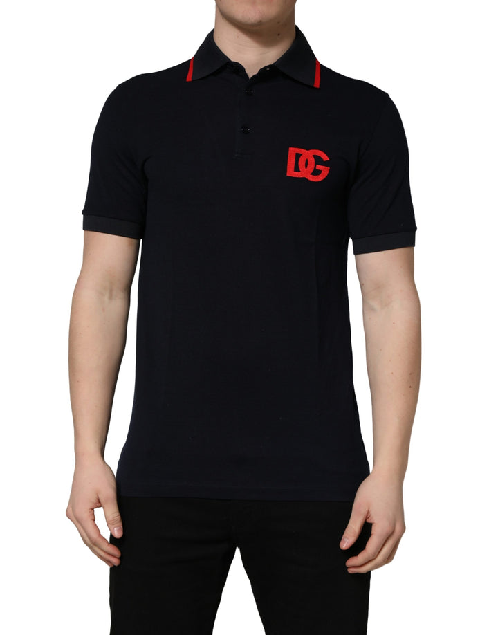 Dolce &amp; Gabbana Black DG Logo Print Short Sleeve Polo T-shirt