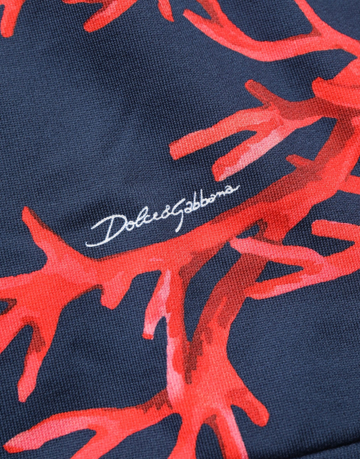 Dolce &amp; Gabbana Blue Cotton Coral Logo Hooded Sweatshirt Sweater