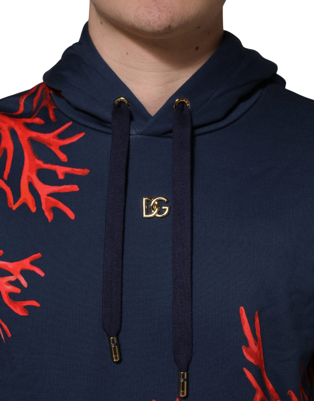 Dolce &amp; Gabbana Blue Cotton Coral Logo Hooded Sweatshirt Sweater