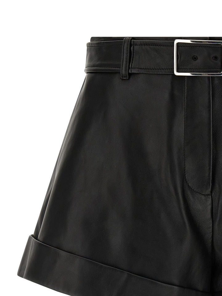 Sportmax Black Lamb Leather Bermuda Shorts