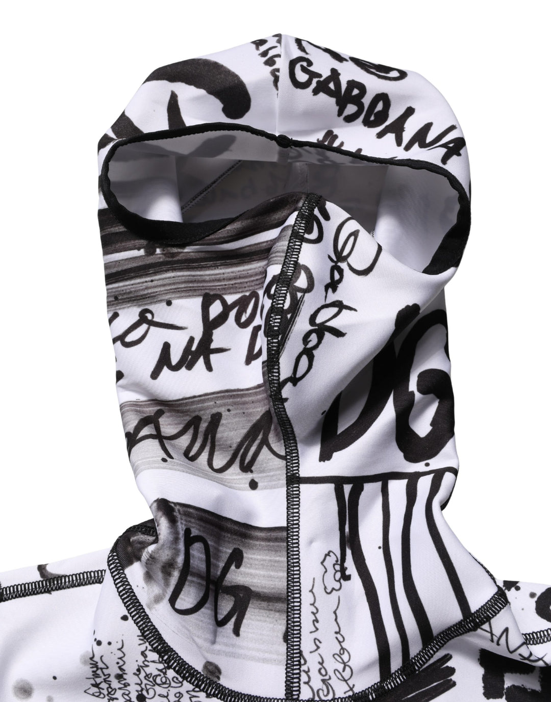 Dolce &amp; Gabbana White Jersey Graffiti Print Balaclava Hood Sweater