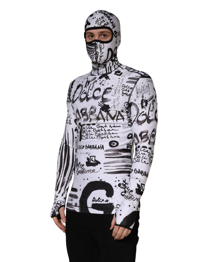 Dolce &amp; Gabbana White Jersey Graffiti Print Balaclava Hood Sweater