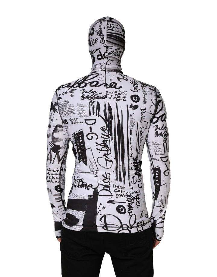 Dolce &amp; Gabbana White Jersey Graffiti Print Balaclava Hood Sweater