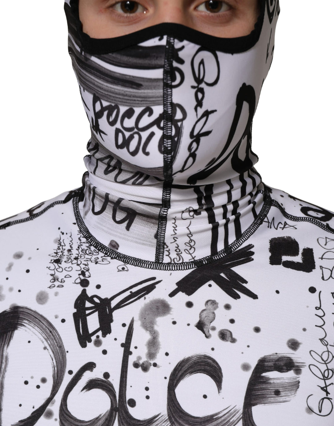 Dolce &amp; Gabbana White Jersey Graffiti Print Balaclava Hood Sweater