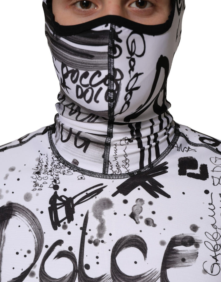 Dolce &amp; Gabbana White Jersey Graffiti Print Balaclava Hood Sweater