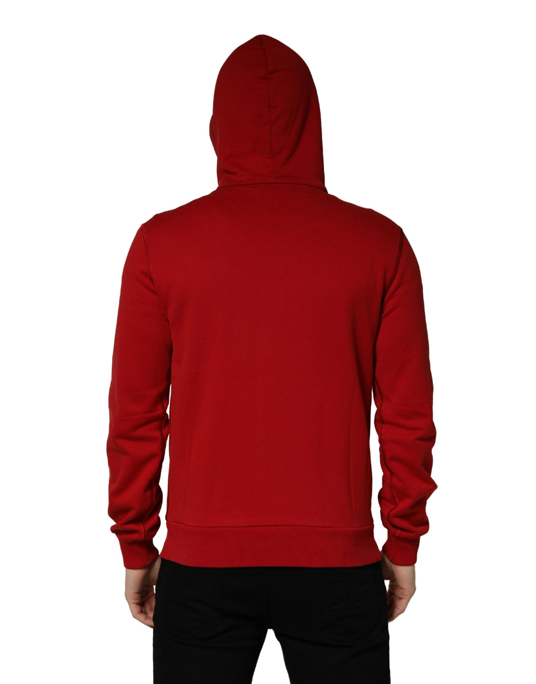 Dolce &amp; Gabbana Red Embroidered Logo Hooded Full Zip Sweater