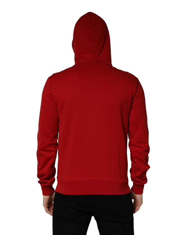 Dolce &amp; Gabbana Red Embroidered Logo Hooded Full Zip Sweater