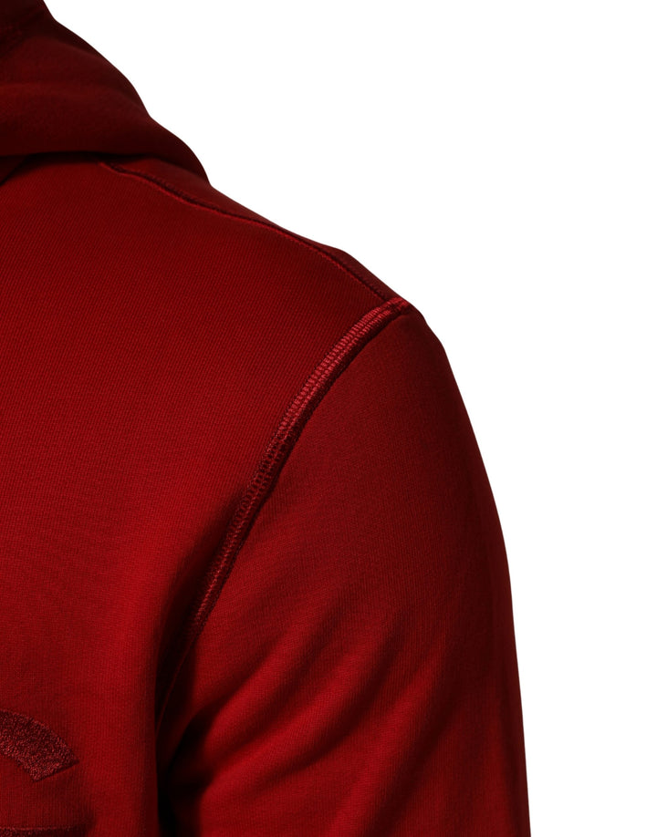 Dolce &amp; Gabbana Red Embroidered Logo Hooded Full Zip Sweater