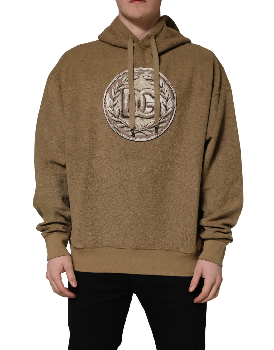 Dolce &amp; Gabbana Brown Cotton Logo Coin Hooded Pullover Sweater