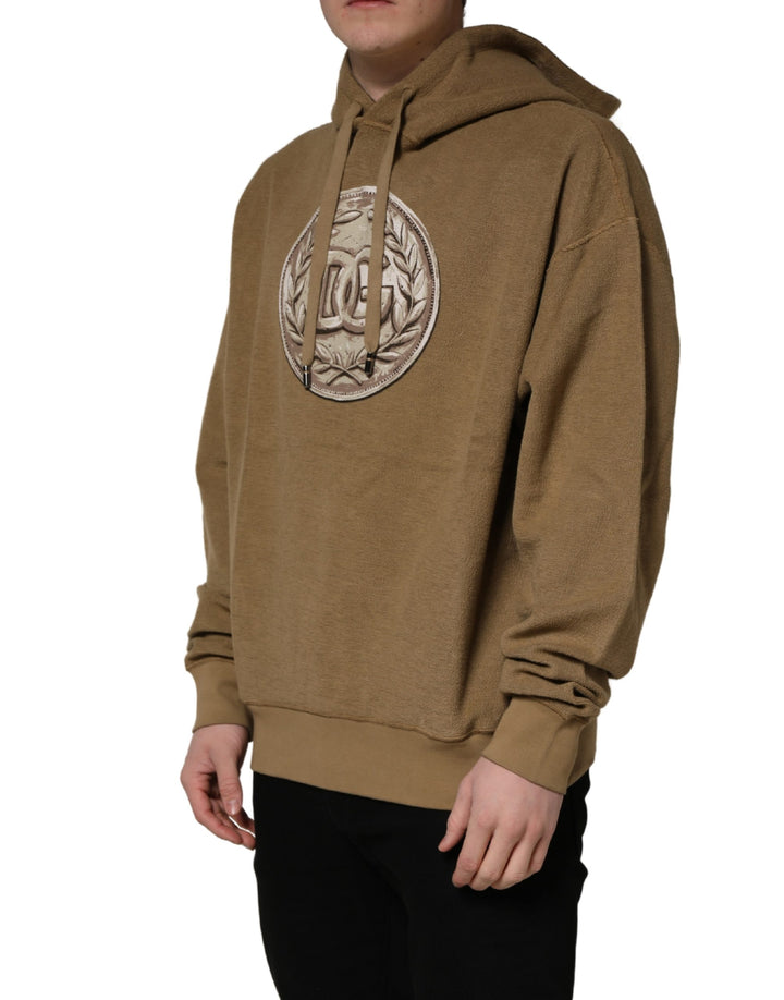 Dolce &amp; Gabbana Brown Cotton Logo Coin Hooded Pullover Sweater