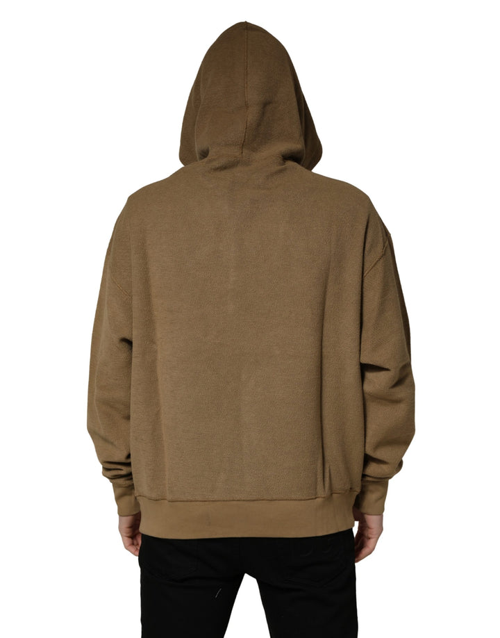 Dolce &amp; Gabbana Brown Cotton Logo Coin Hooded Pullover Sweater