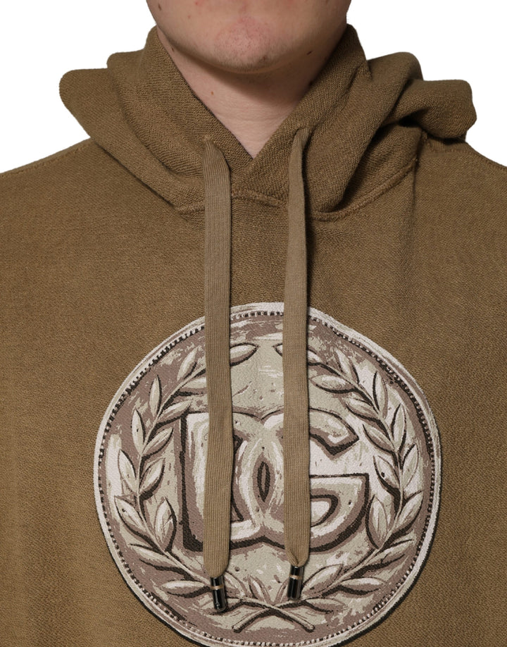 Dolce &amp; Gabbana Brown Cotton Logo Coin Hooded Pullover Sweater