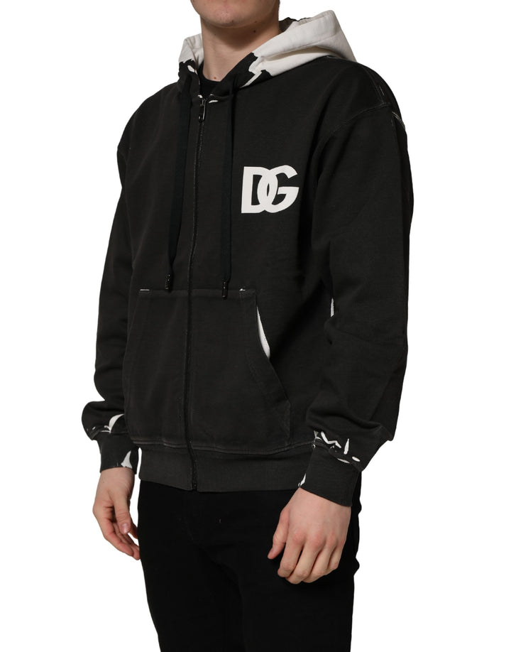 Dolce &amp; Gabbana Black Cotton Logo Hooded Full Zip Sweater