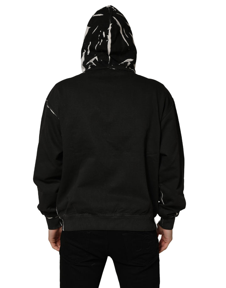 Dolce &amp; Gabbana Black Cotton Logo Hooded Full Zip Sweater