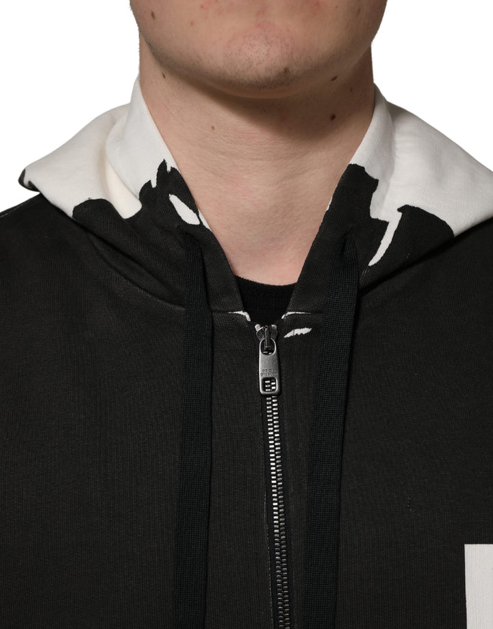 Dolce &amp; Gabbana Black Cotton Logo Hooded Full Zip Sweater