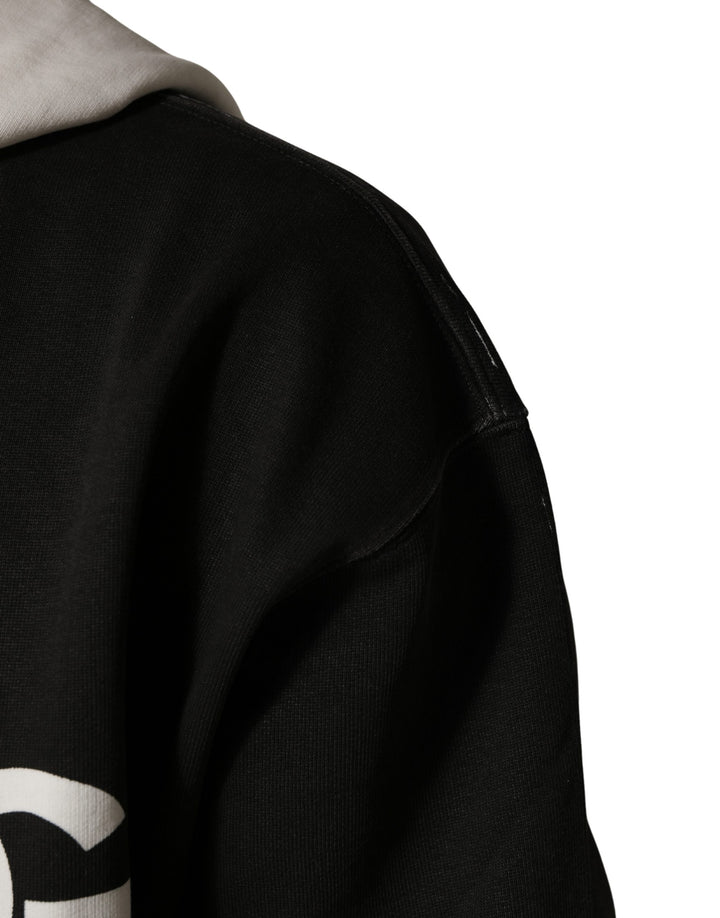 Dolce &amp; Gabbana Black Cotton Logo Hooded Full Zip Sweater
