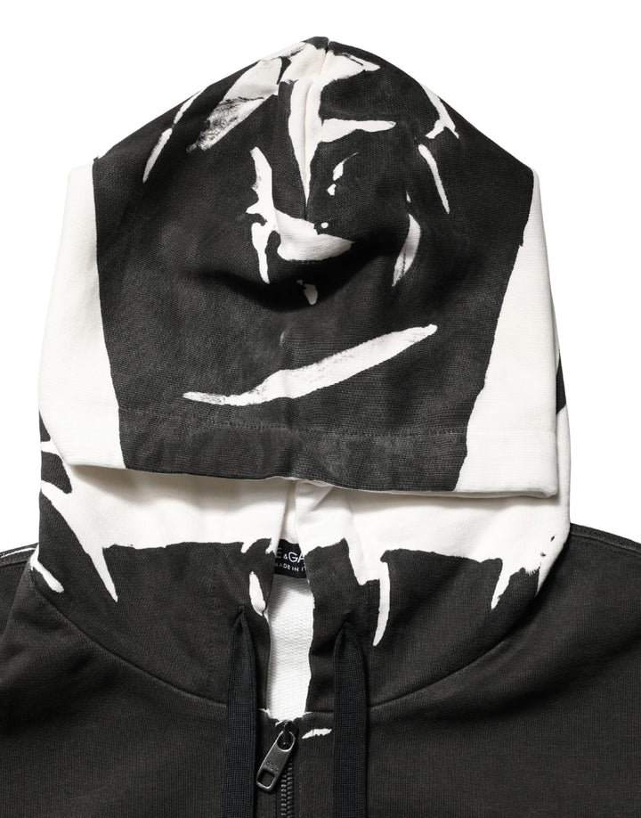 Dolce &amp; Gabbana Black Cotton Logo Hooded Full Zip Sweater