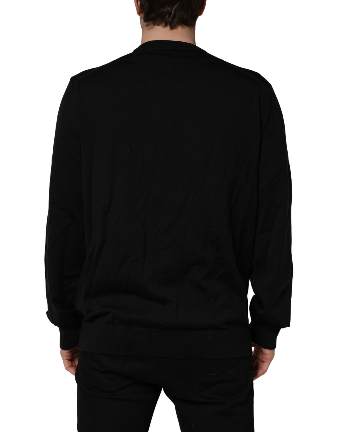 Dolce &amp; Gabbana Black Graphic Logo Crew Neck Wool Pullover Sweater