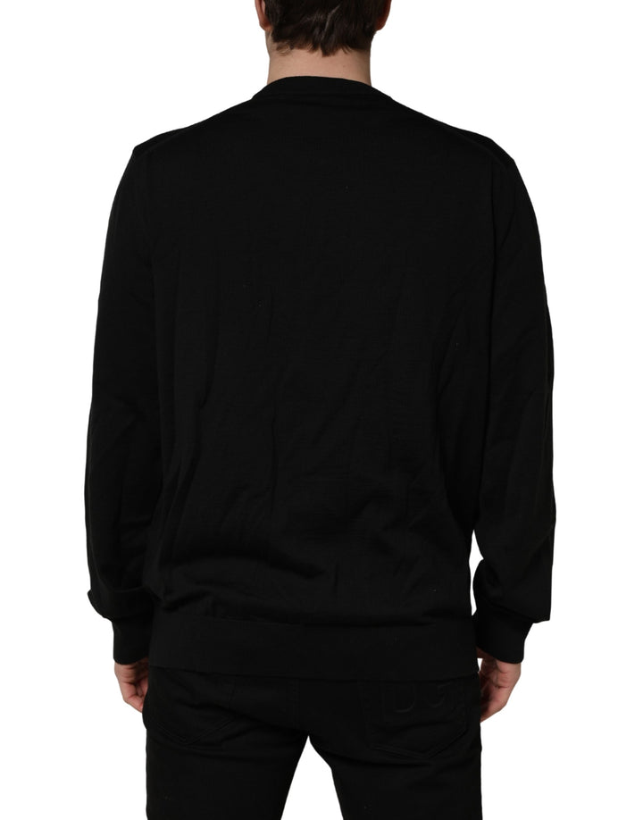 Dolce &amp; Gabbana Black Graphic Logo Crew Neck Wool Pullover Sweater