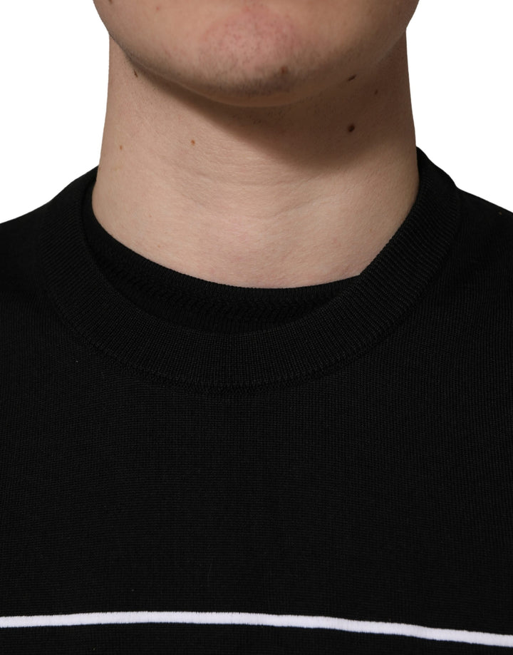 Dolce &amp; Gabbana Black Graphic Logo Crew Neck Wool Pullover Sweater