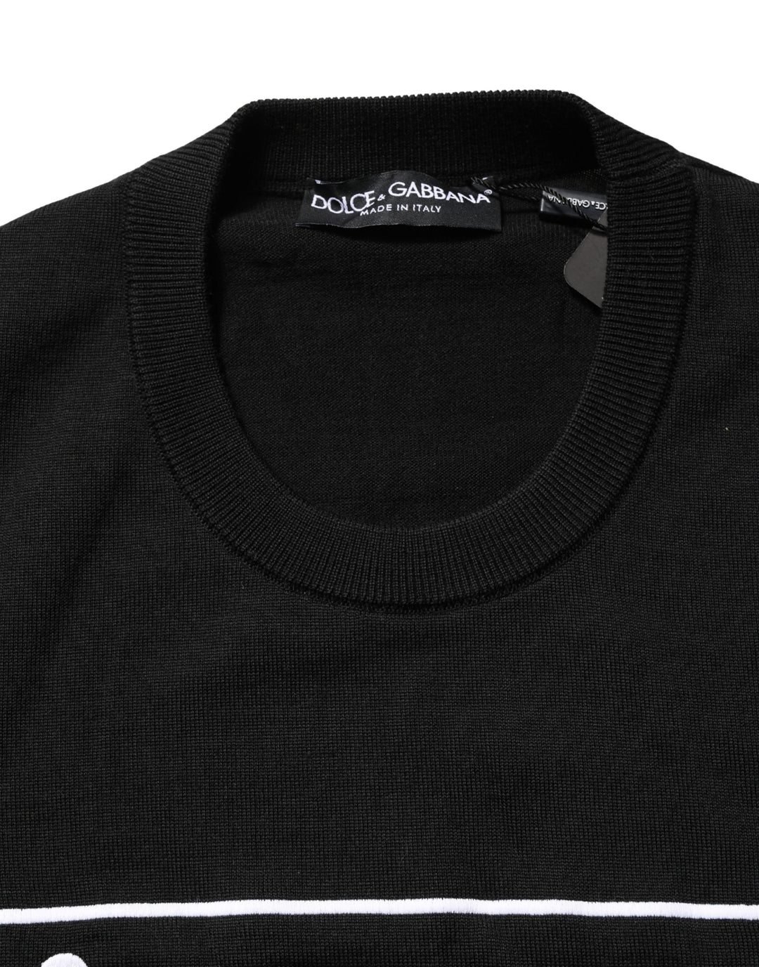 Dolce &amp; Gabbana Black Graphic Logo Crew Neck Wool Pullover Sweater
