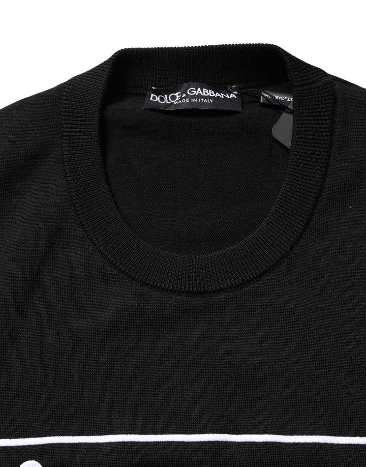 Dolce &amp; Gabbana Black Graphic Logo Crew Neck Wool Pullover Sweater