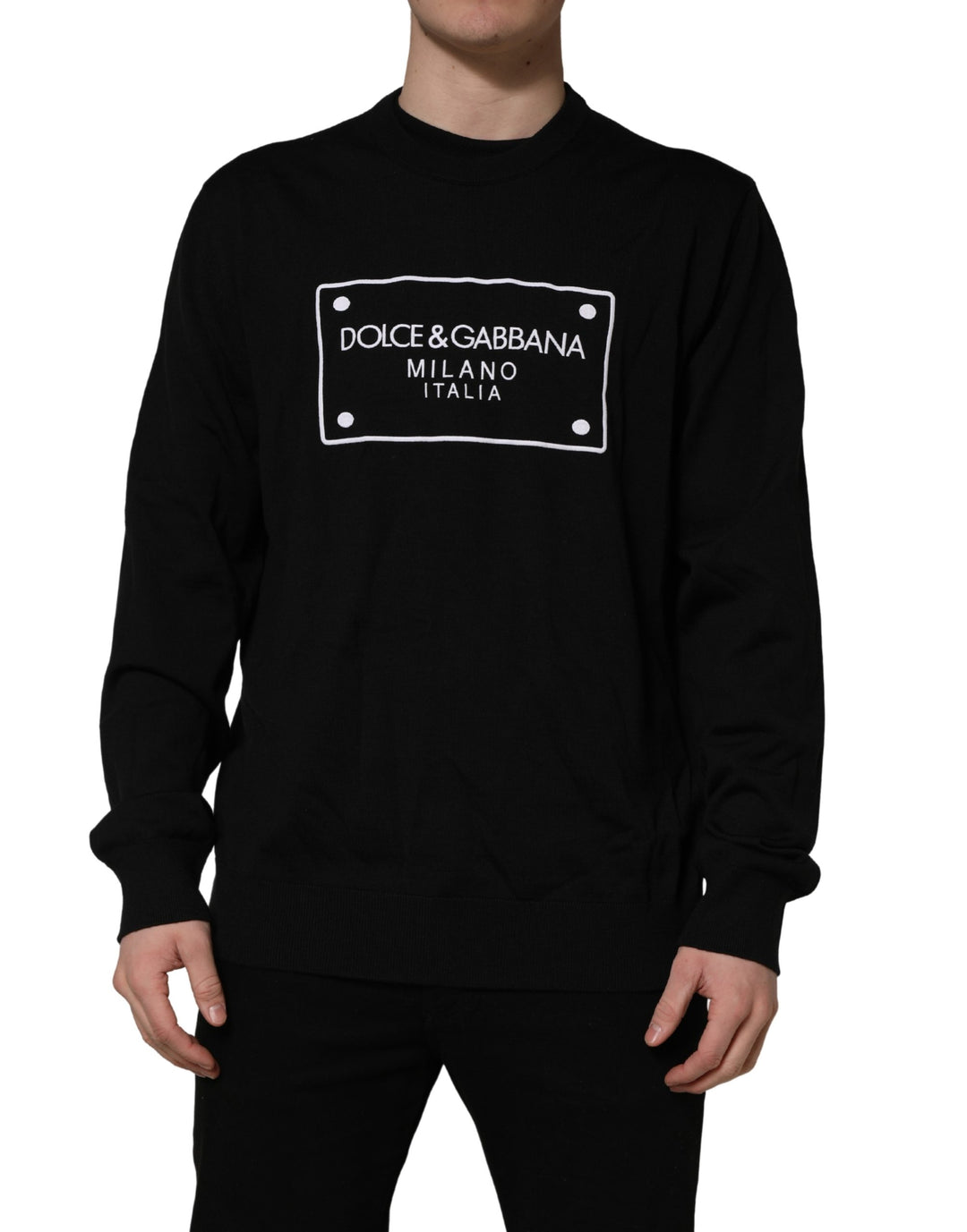 Dolce &amp; Gabbana Black Graphic Logo Crew Neck Wool Pullover Sweater