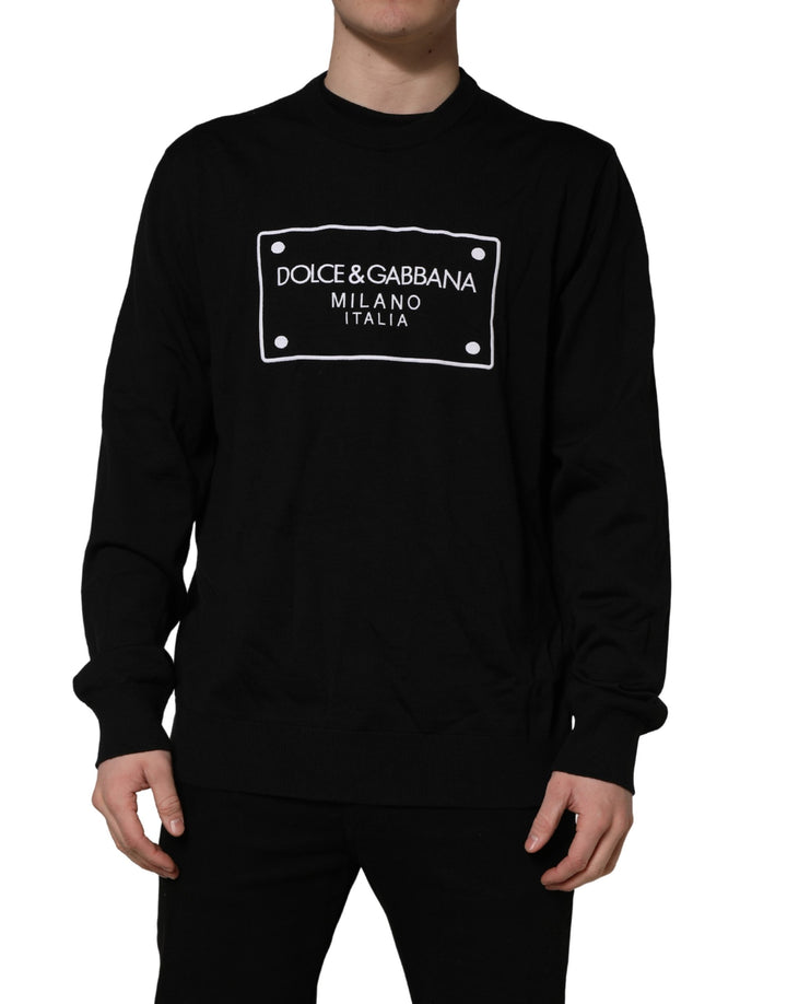 Dolce &amp; Gabbana Black Graphic Logo Crew Neck Wool Pullover Sweater