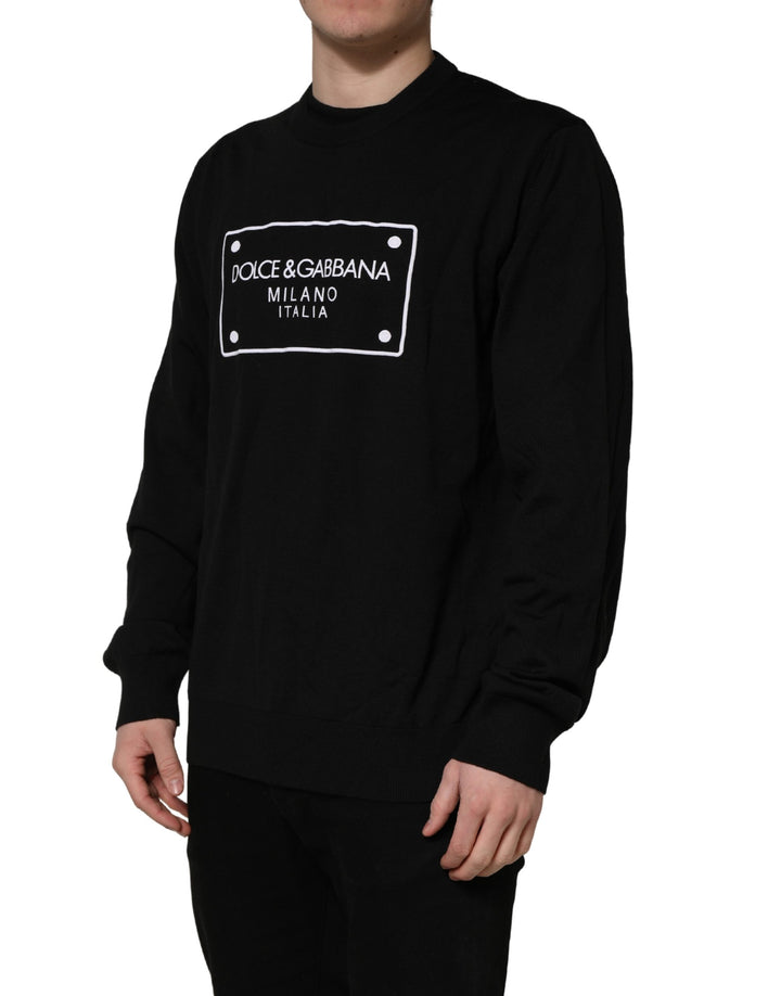 Dolce &amp; Gabbana Black Graphic Logo Crew Neck Wool Pullover Sweater