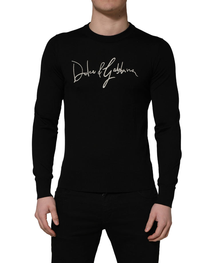 Dolce &amp; Gabbana Black embroidered Logo Crew Neck Pullover Sweater