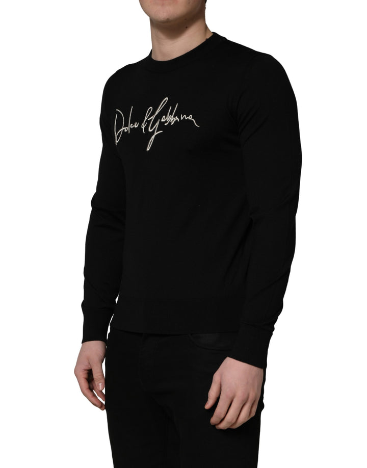 Dolce &amp; Gabbana Black embroidered Logo Crew Neck Pullover Sweater