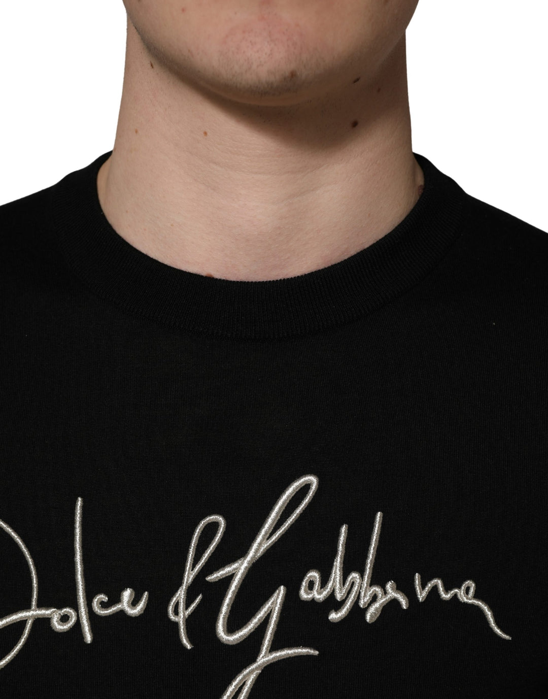 Dolce &amp; Gabbana Black embroidered Logo Crew Neck Pullover Sweater