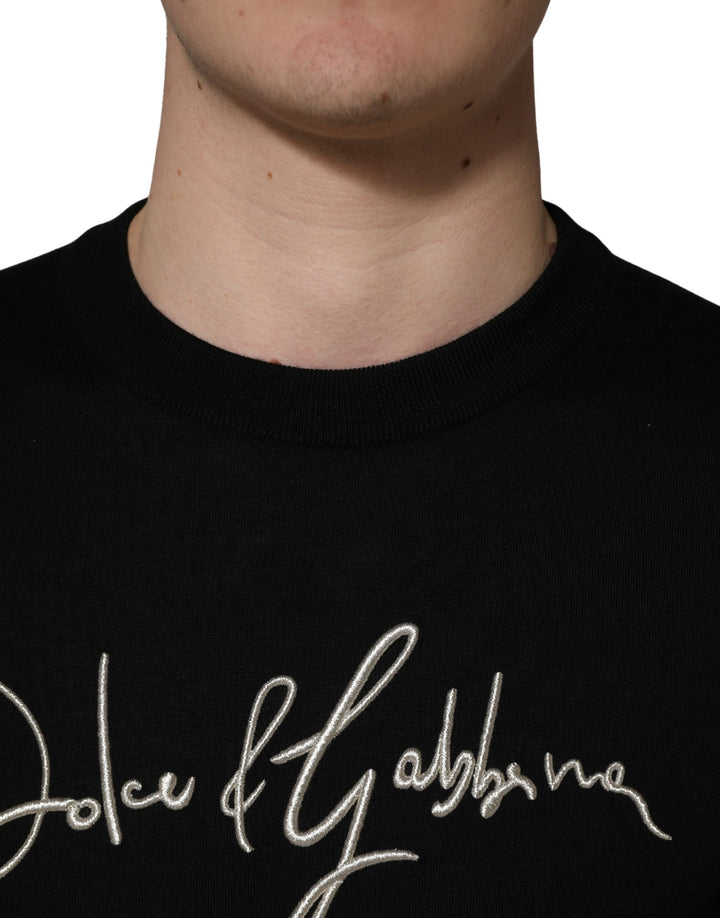 Dolce &amp; Gabbana Black embroidered Logo Crew Neck Pullover Sweater