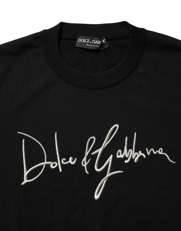 Dolce &amp; Gabbana Black embroidered Logo Crew Neck Pullover Sweater