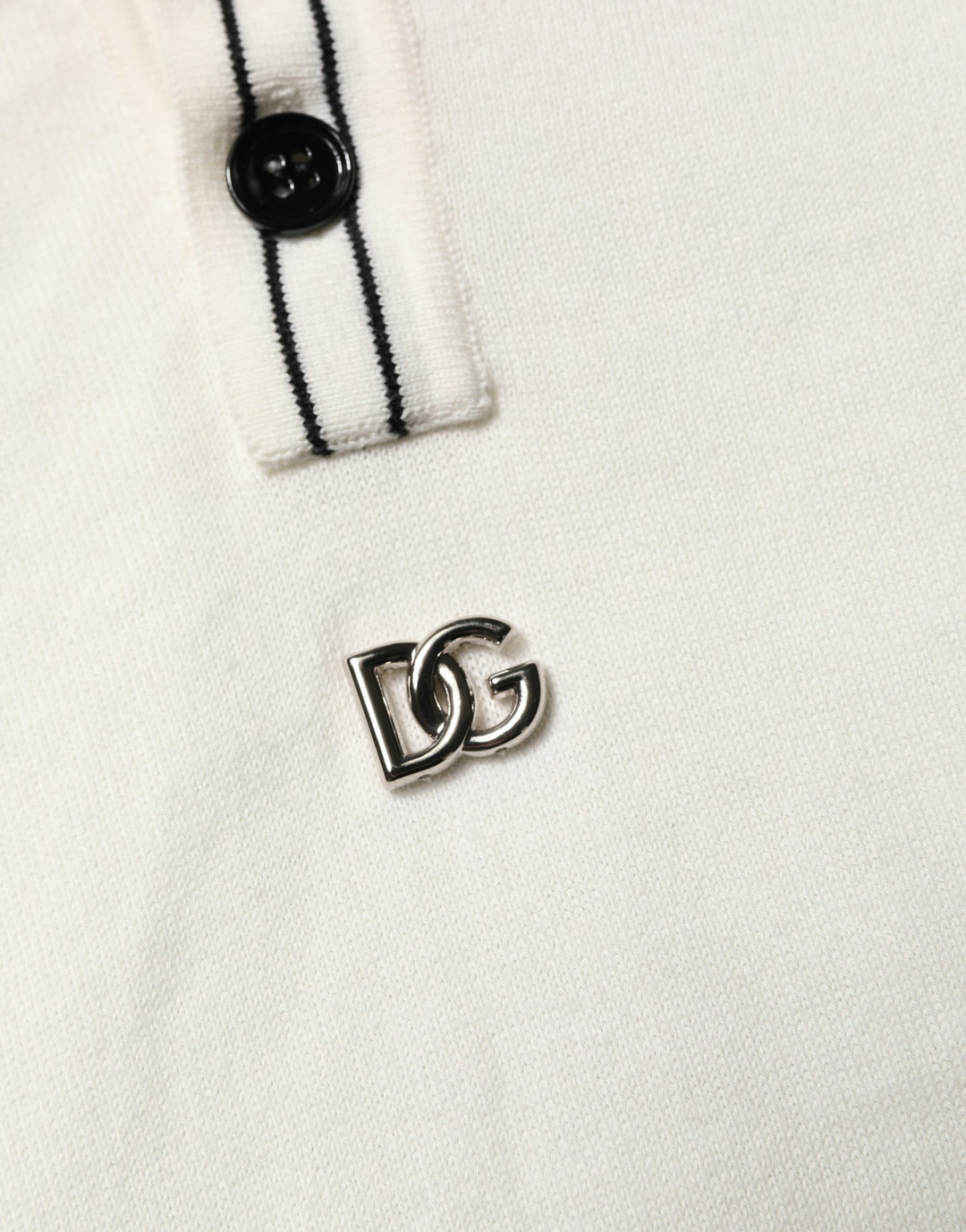 Dolce &amp; Gabbana White Cotton Blend Men Polo Pullover Sweater