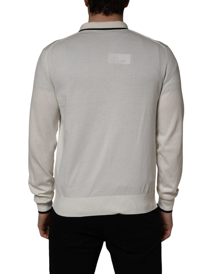 Dolce &amp; Gabbana White Cotton Blend Men Polo Pullover Sweater