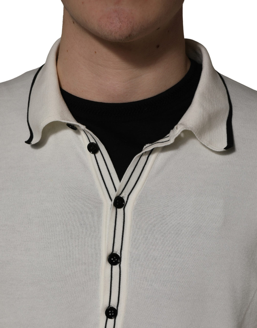 Dolce &amp; Gabbana White Cotton Blend Men Polo Pullover Sweater